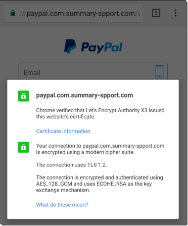 Phishing site on Android