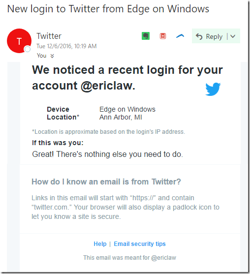 Email from Twitter Security Team