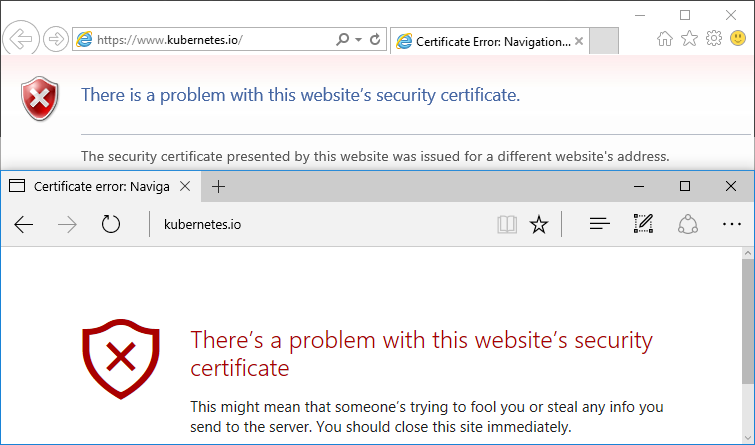 Edge and IE show Certificate Error